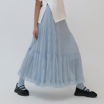 Y2K 발레코어 캉캉 샤 롱스커트_스카이 블루