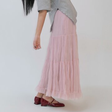 Y2K 발레코어 캉캉 샤 롱스커트_핑크