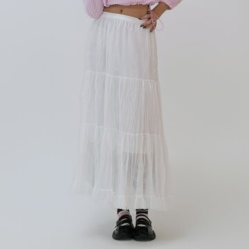 Y2K 발레코어 캉캉 샤 롱스커트_화이트
