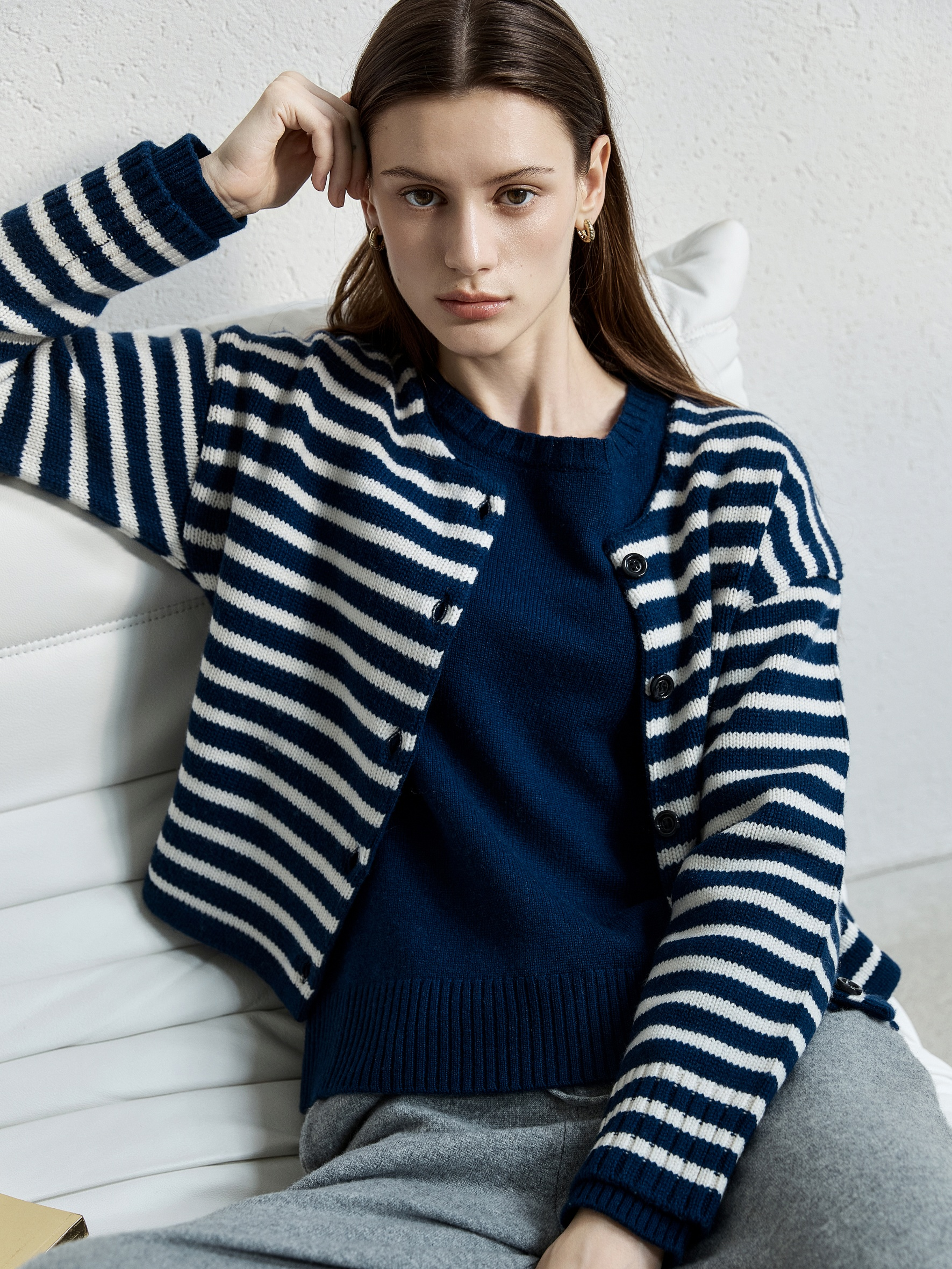 울캐시미어 스트라이프 가디건 3colors