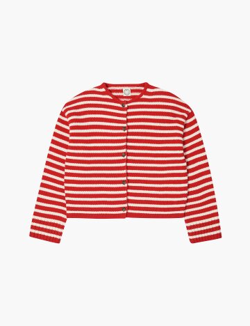울캐시미어 스트라이프 가디건 레드 IFDCD00310