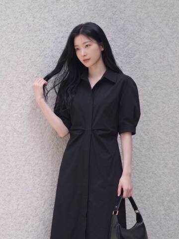 백 트위스트 H라인 셔츠 원피스 