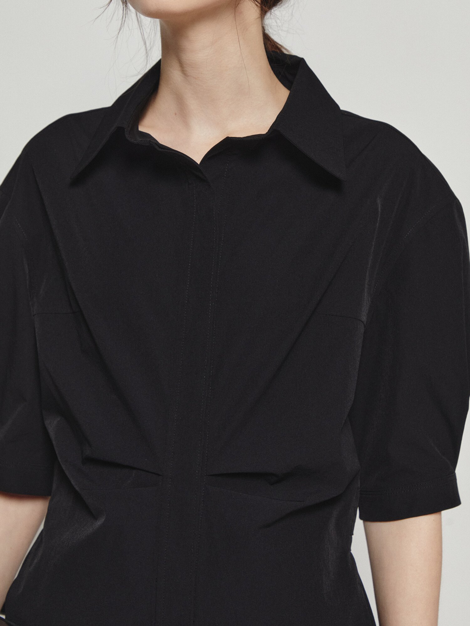 백 트위스트 H라인 셔츠 원피스 (BLACK)