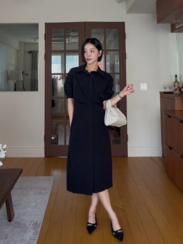 백 트위스트 H라인 셔츠 원피스 