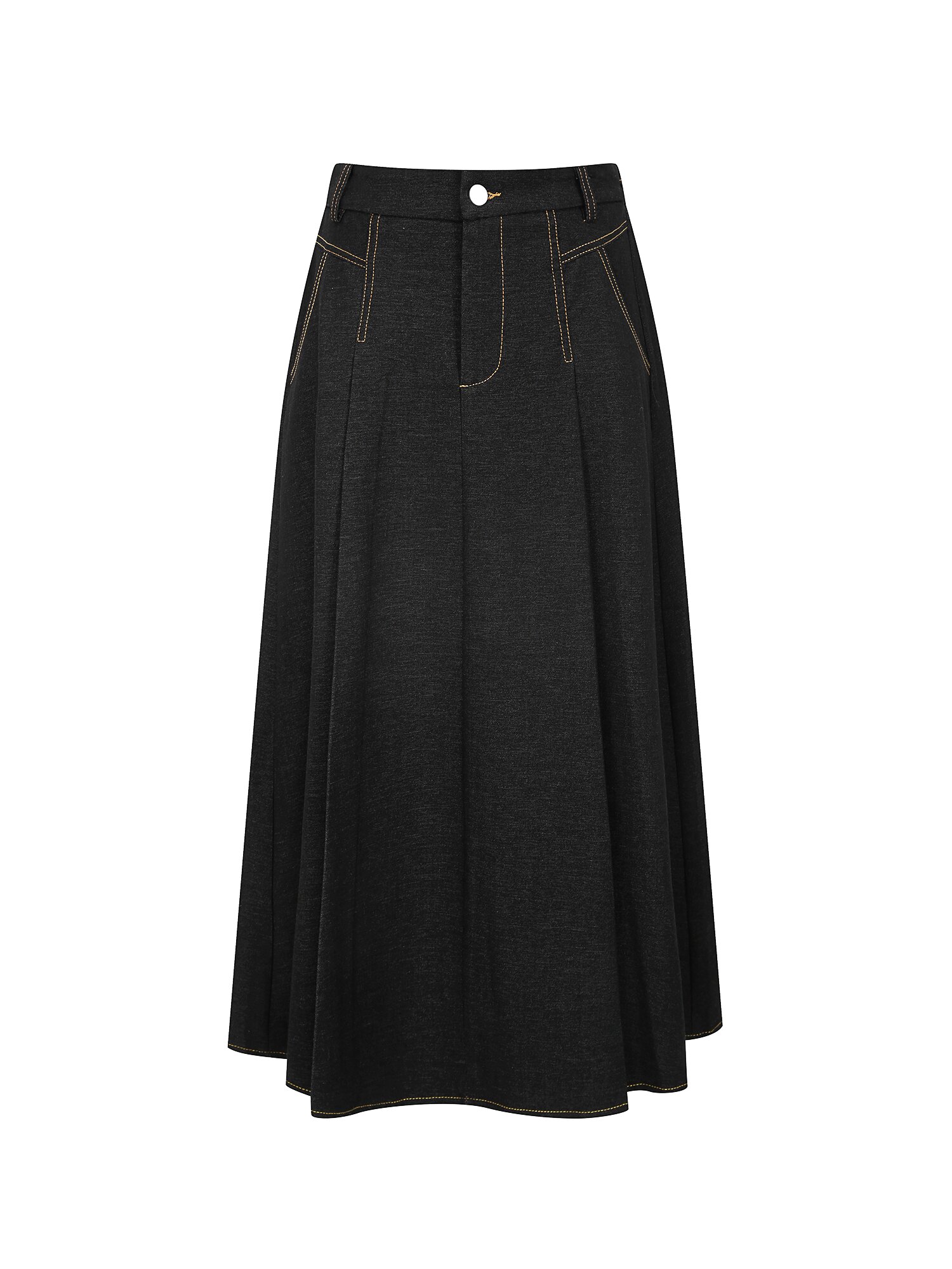 백 밴딩 플레어 데님 스커트 (BLACK)