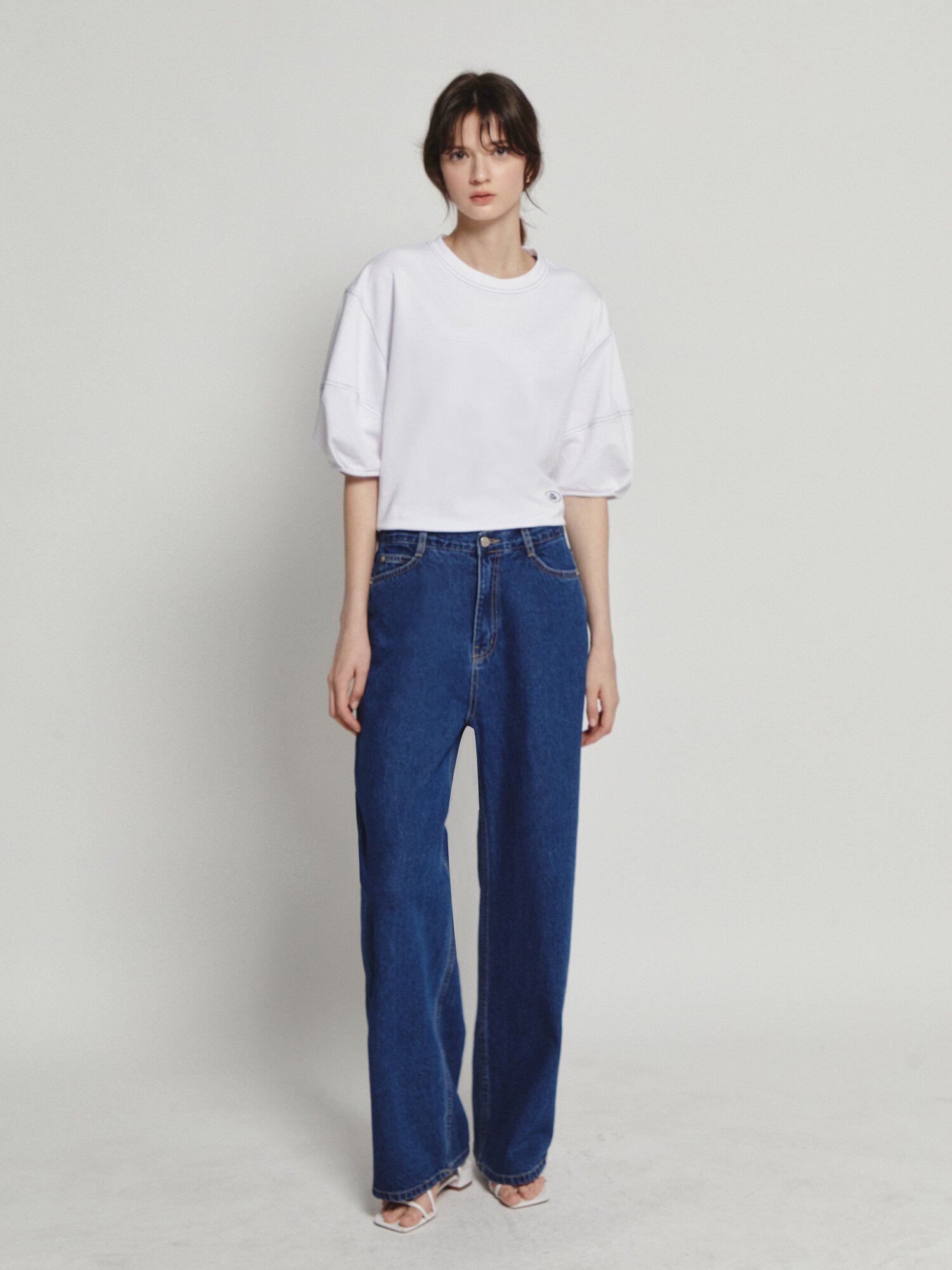 코튼 로고 자수 스티치 티셔츠 (WHITE)