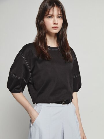 코튼 로고 자수 스티치 티셔츠 