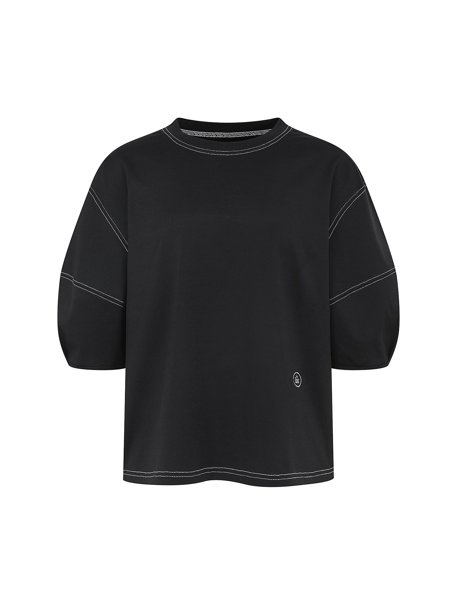 코튼 로고 자수 스티치 티셔츠 (BLACK)