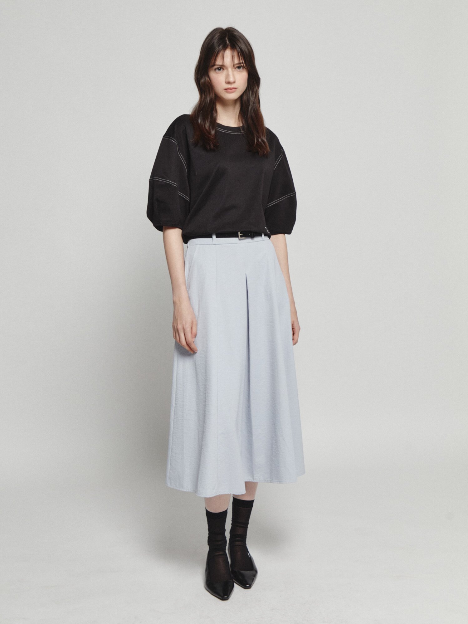 코튼 로고 자수 스티치 티셔츠 (BLACK)