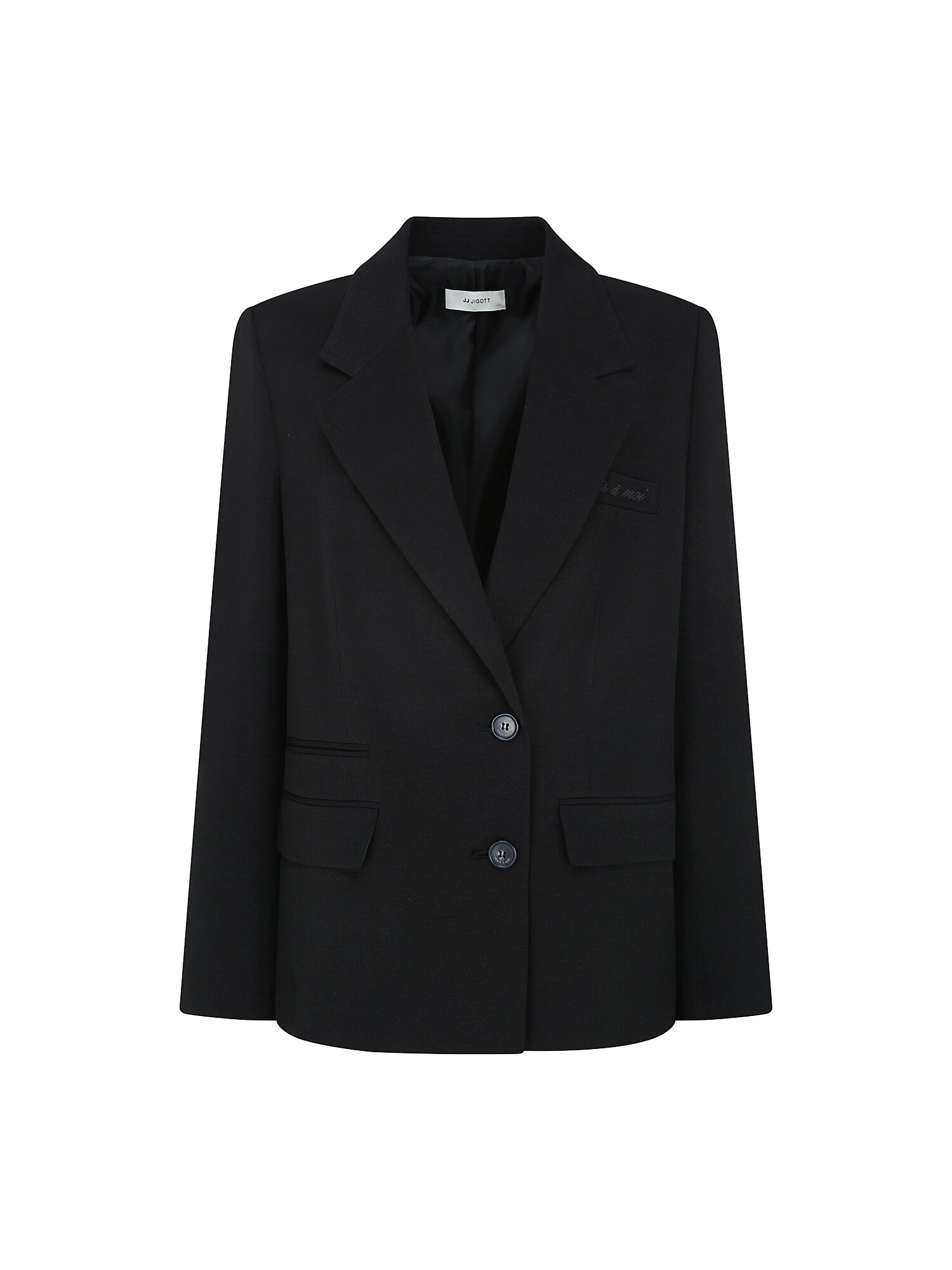 린넨 자수 테일러드 투버튼 재킷 (BLACK)