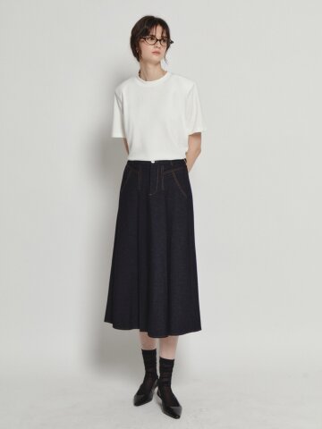 백 밴딩 플레어 데님 스커트 