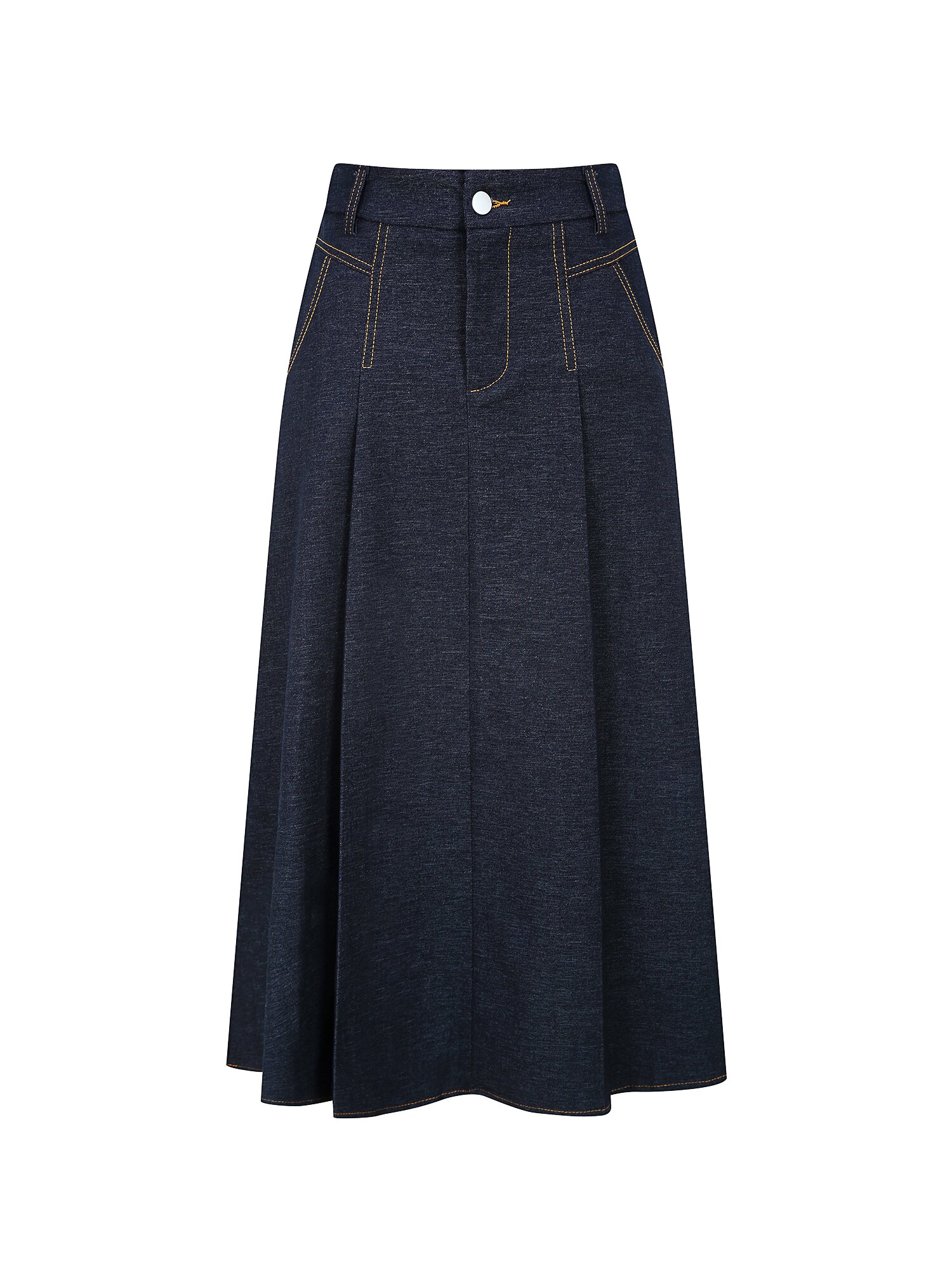 백 밴딩 플레어 데님 스커트 (INDIGO)