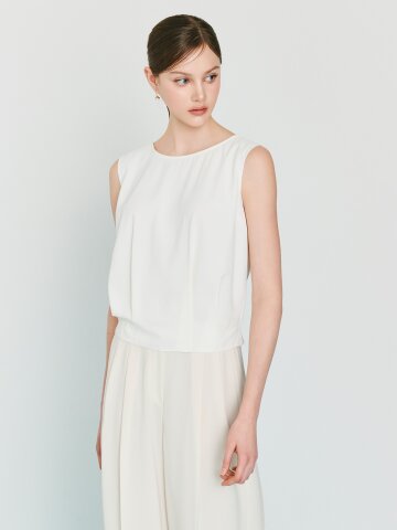 백 슬릿 슬리브리스 블라우스 