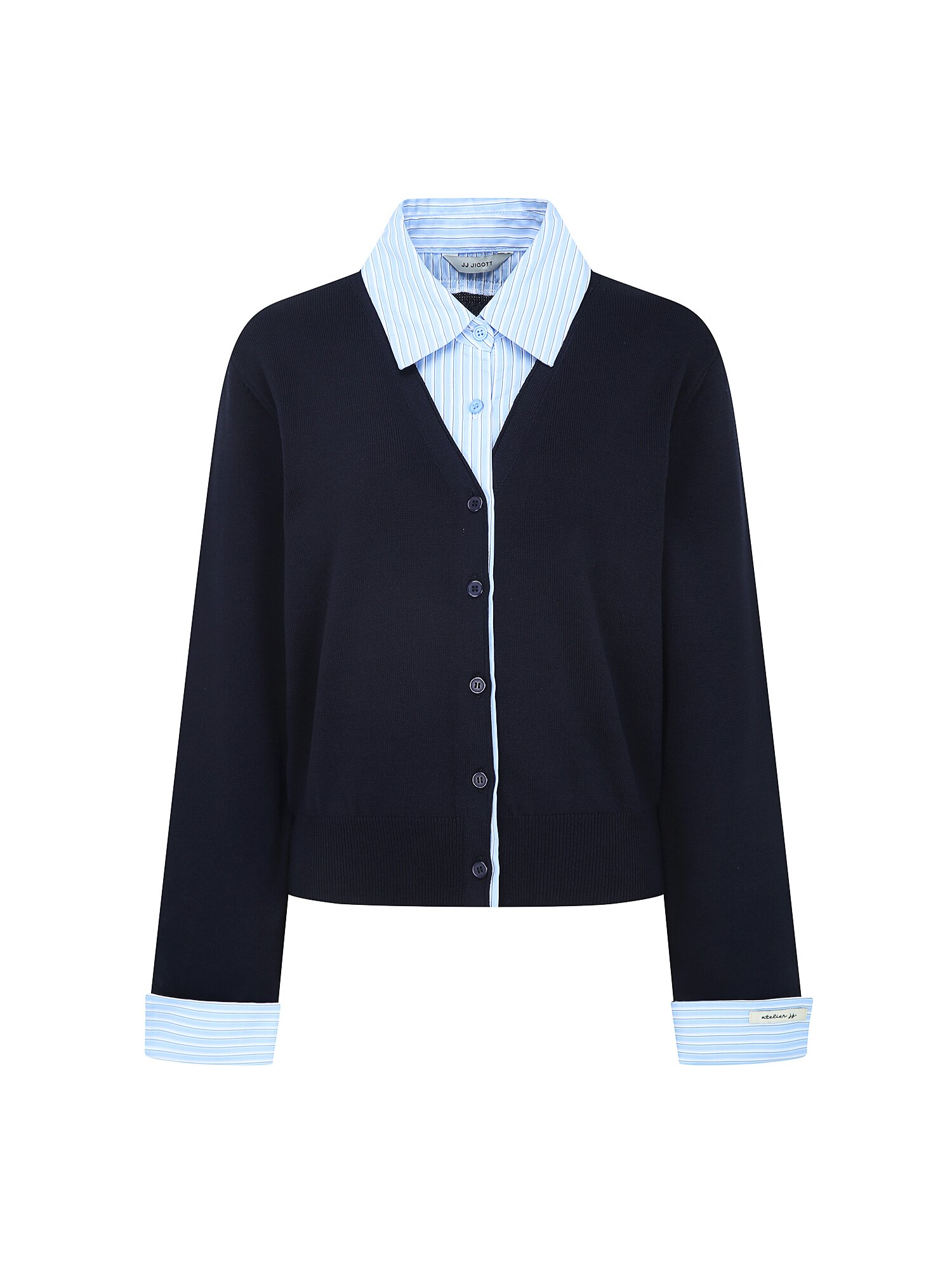 셔츠 배색 롤업 브이넥 가디건 (NAVY)