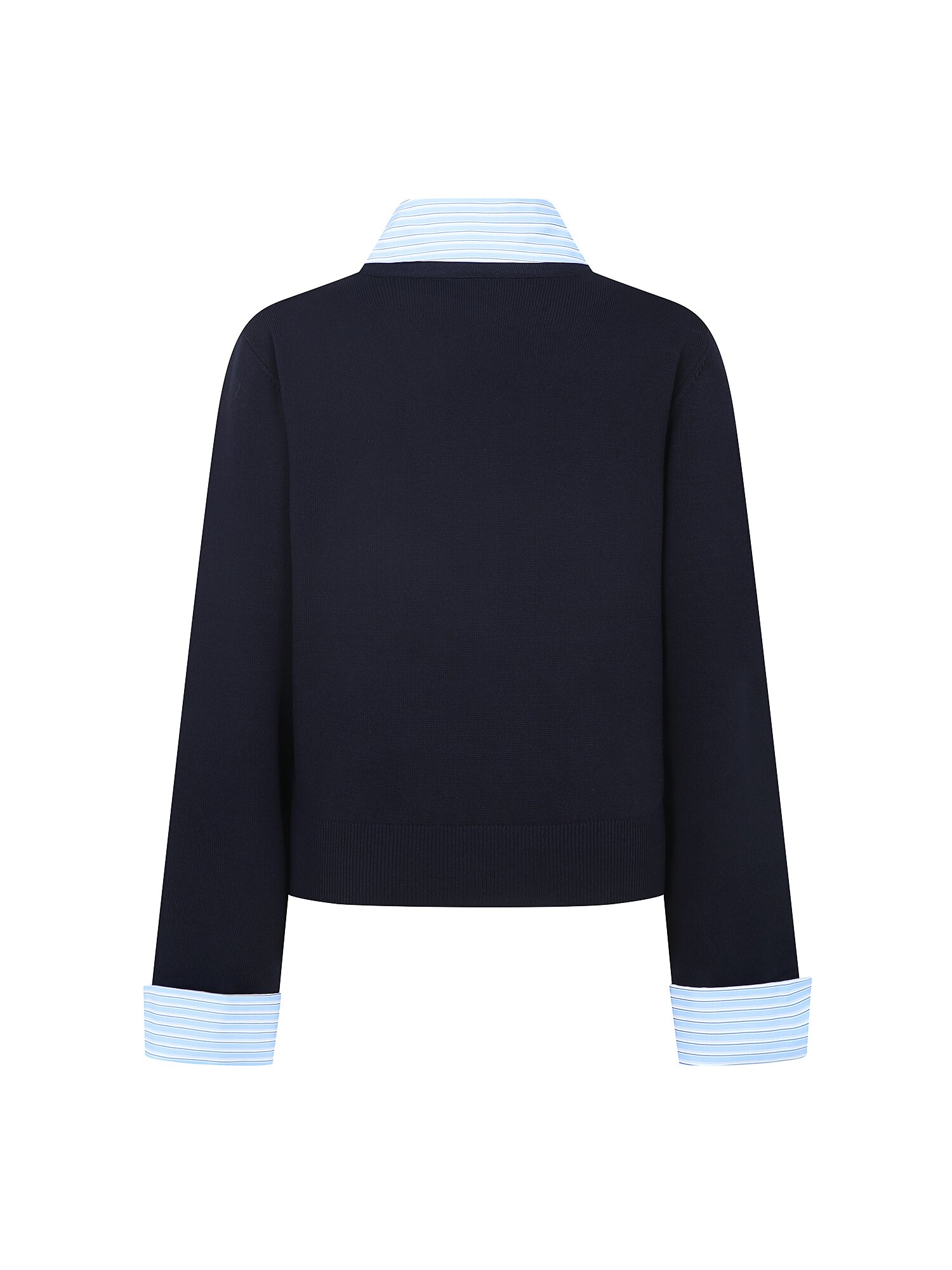 셔츠 배색 롤업 브이넥 가디건 (NAVY)