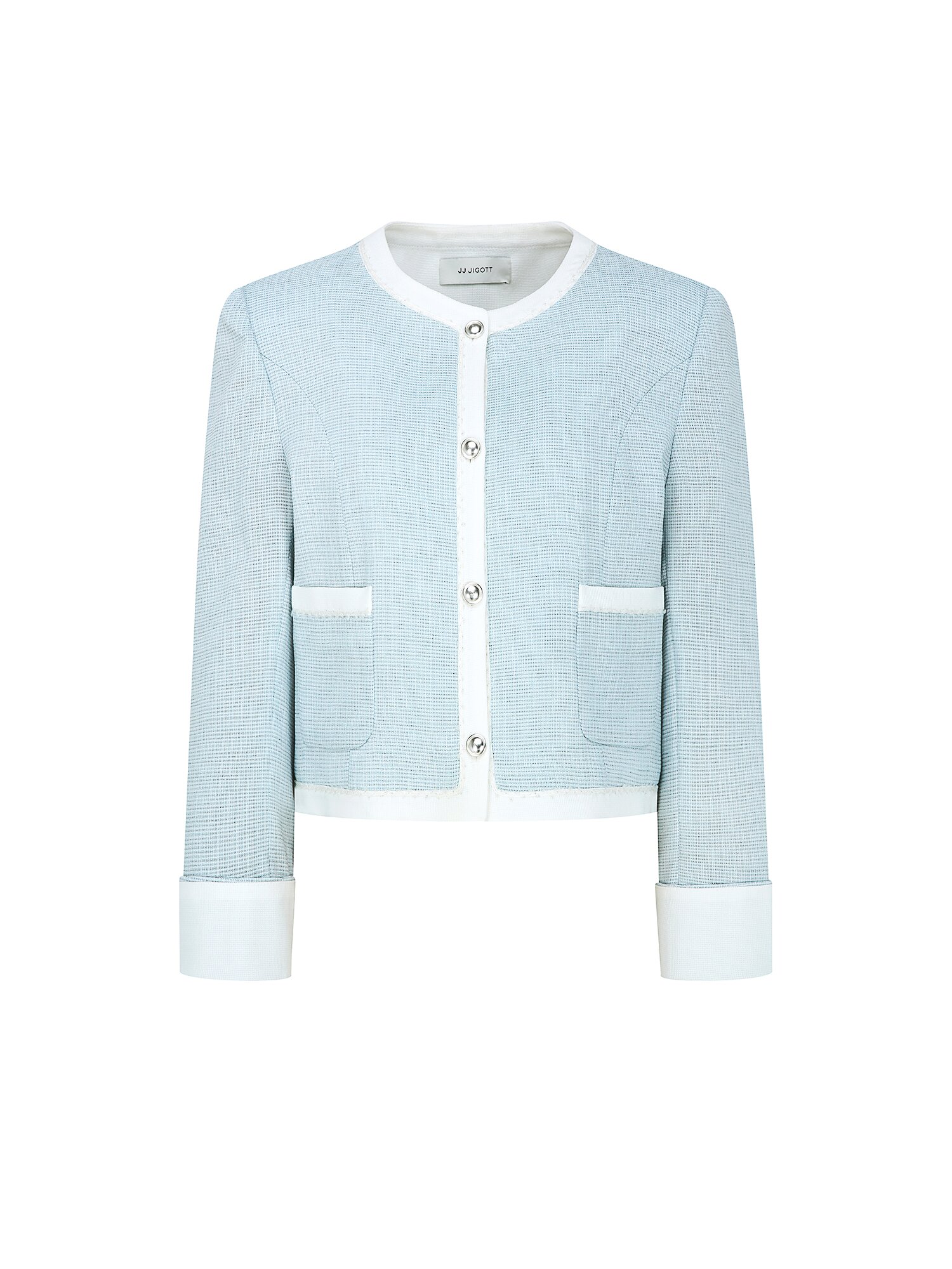 라인 배색 라운드넥 크롭 재킷 (MINT)