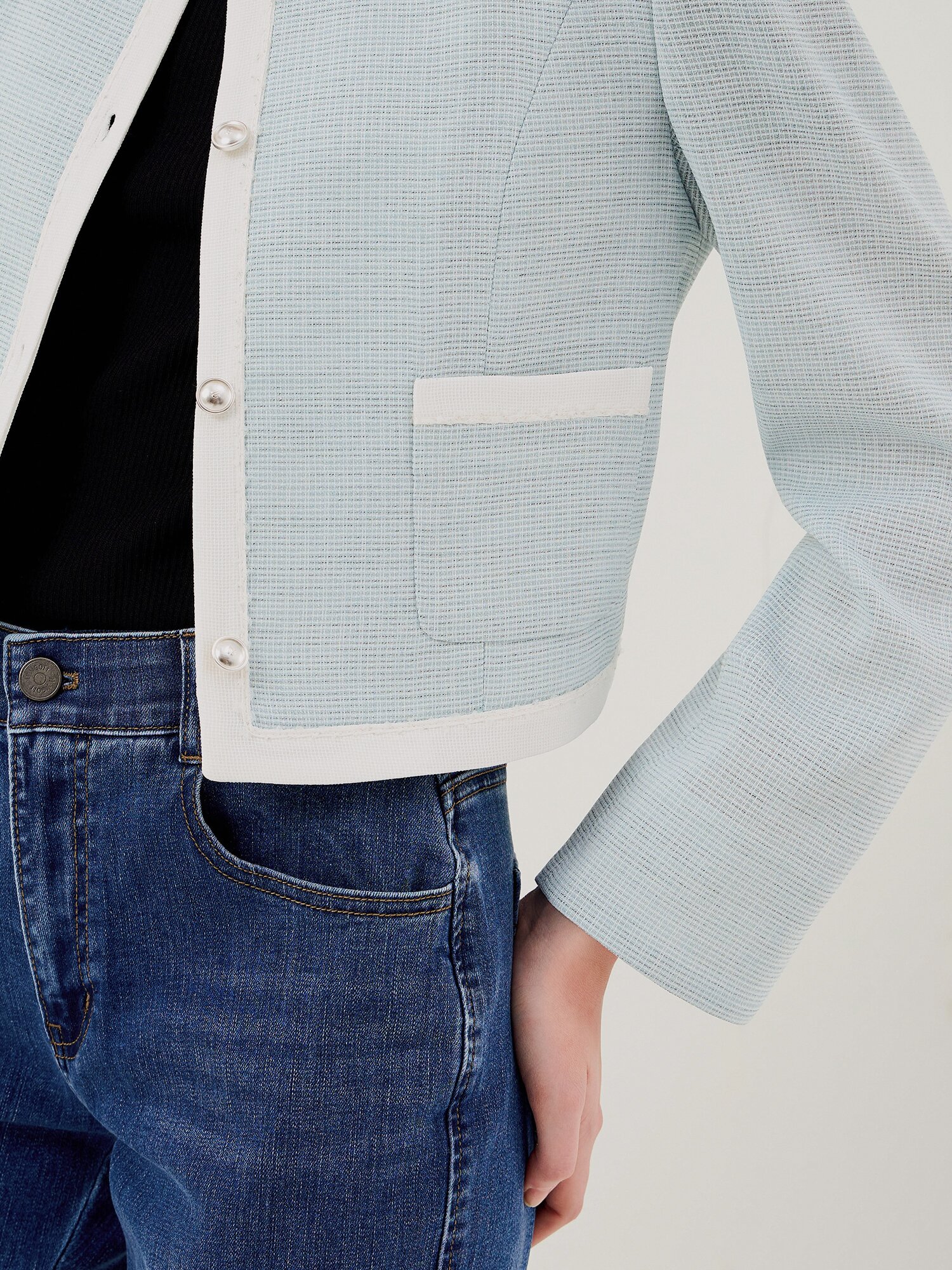 라인 배색 라운드넥 크롭 재킷 (MINT)