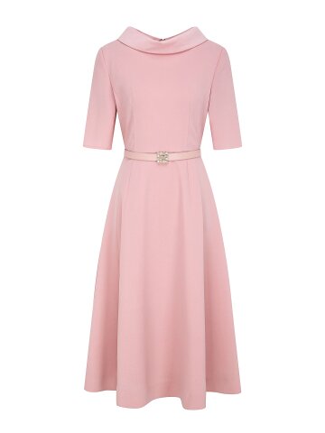 벨티드 카울넥 플레어 원피스 