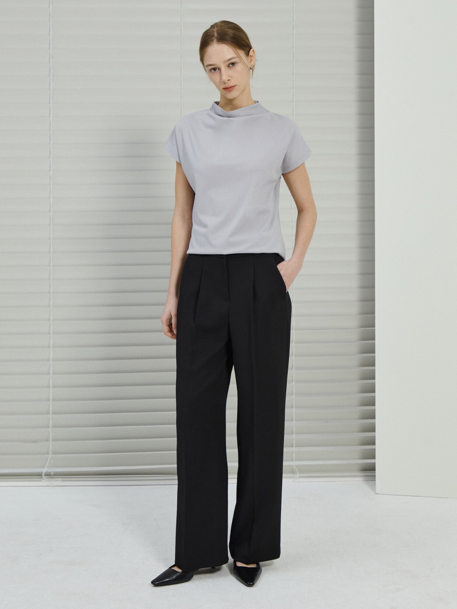 원턱 세미 와이드 팬츠 (BLACK)