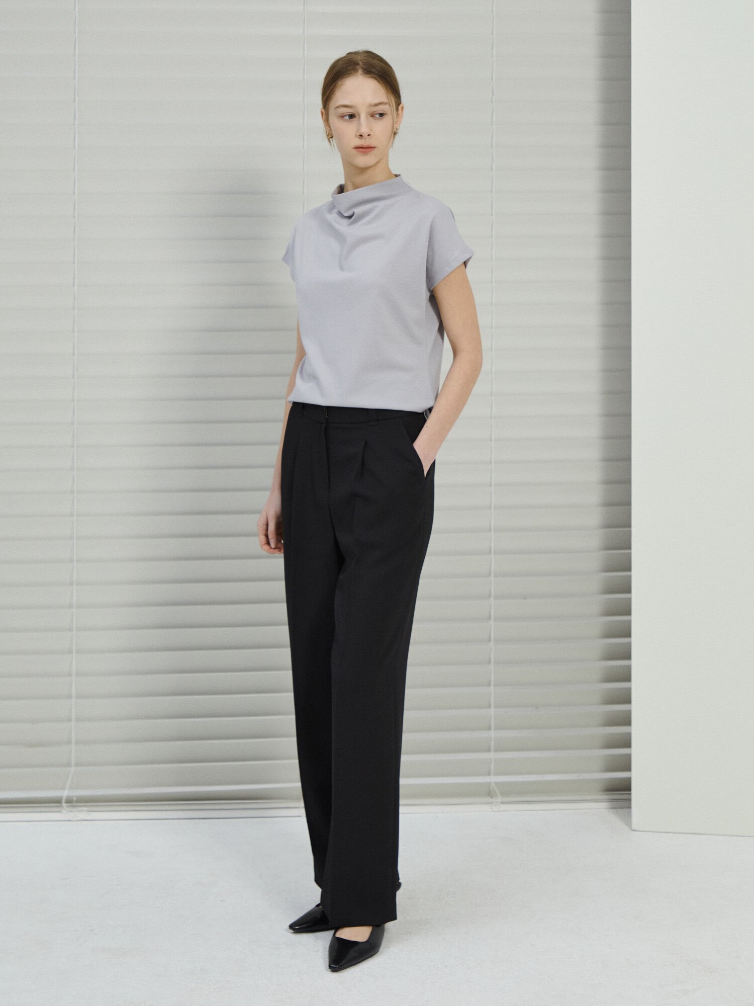 원턱 세미 와이드 팬츠 (BLACK)