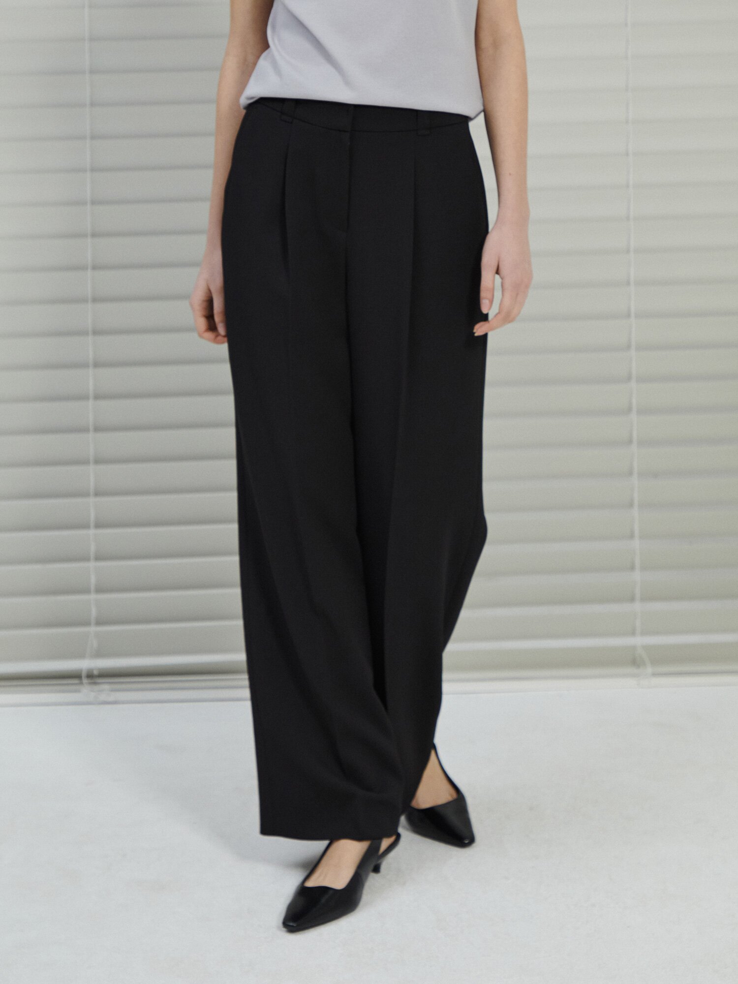 원턱 세미 와이드 팬츠 (BLACK)