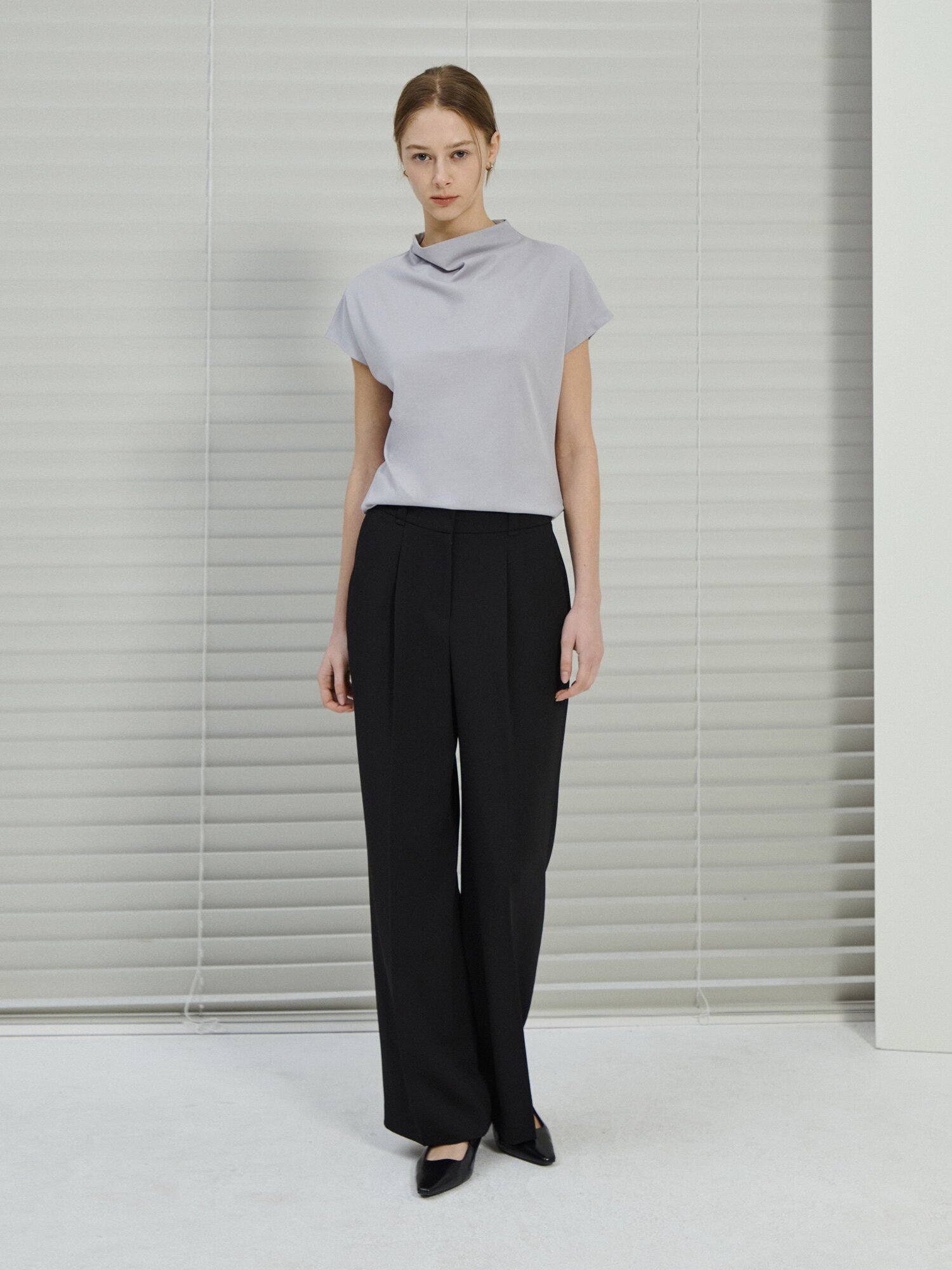 원턱 세미 와이드 팬츠 (BLACK)