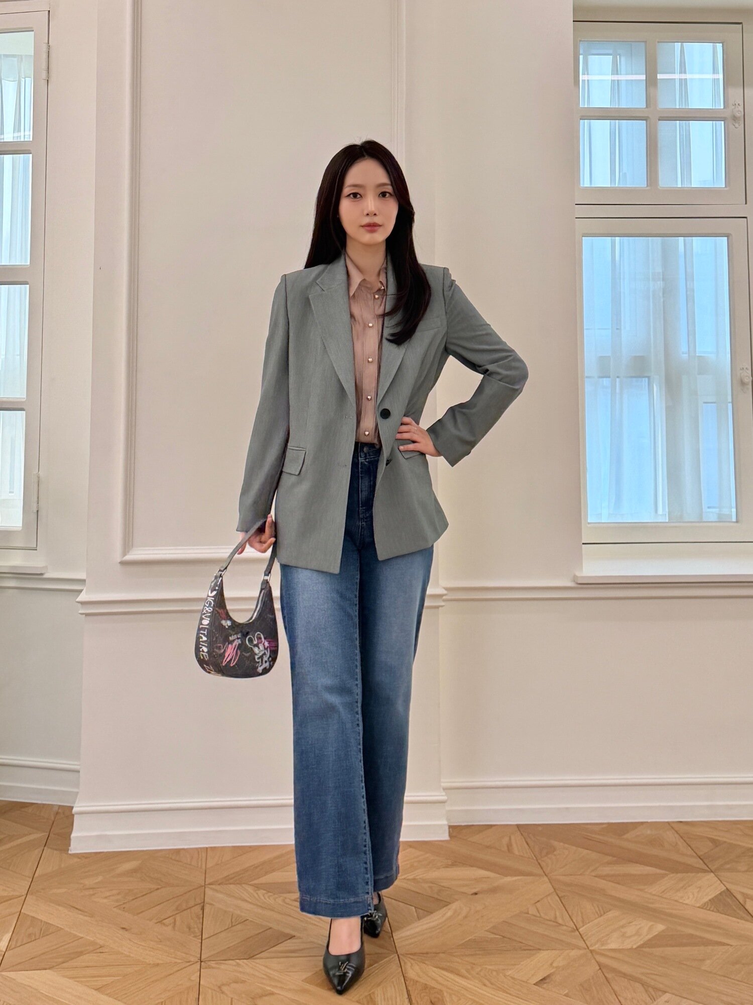 인밴딩 세미 부츠컷 데님 팬츠 (BLUE)