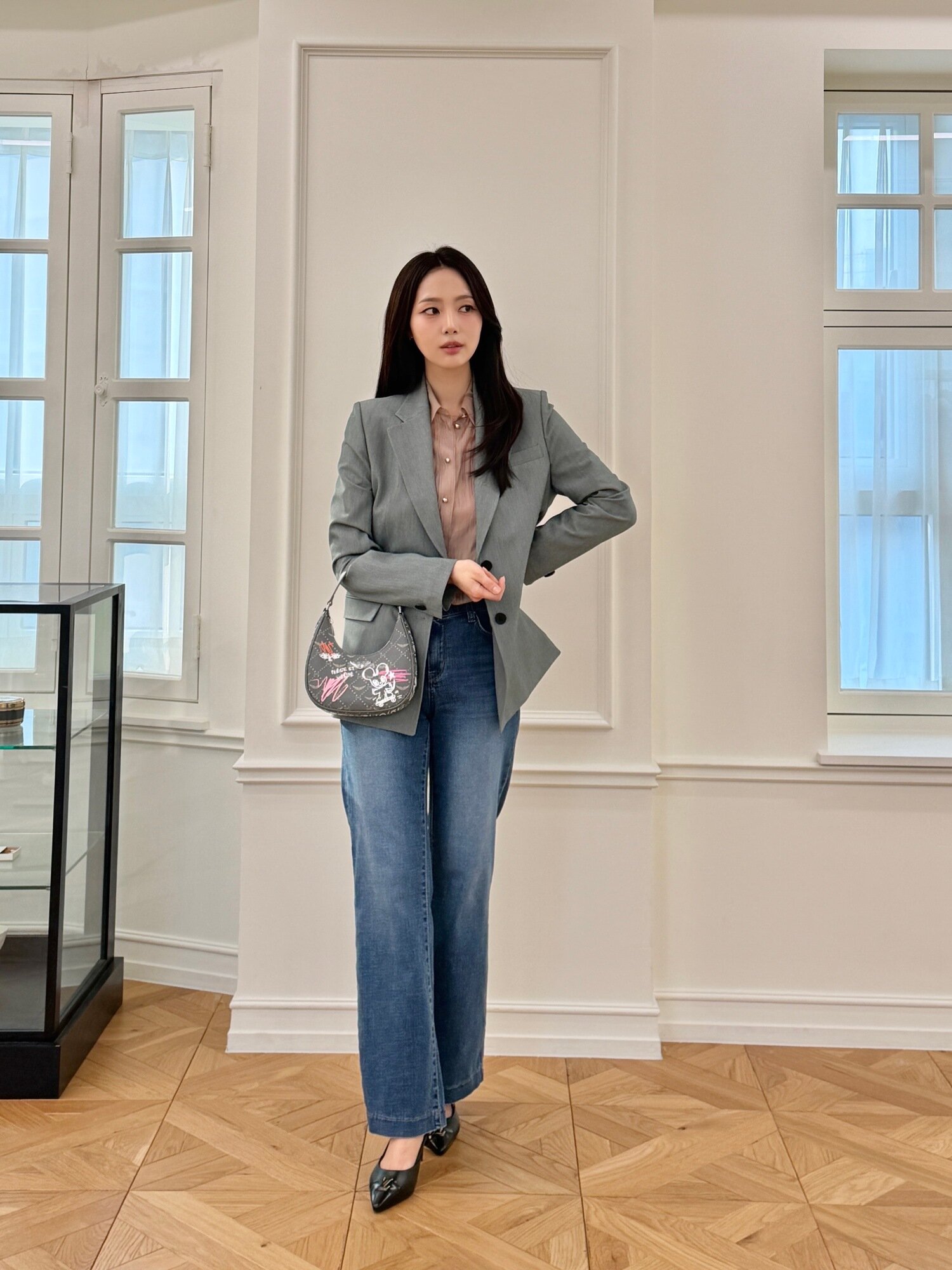 인밴딩 세미 부츠컷 데님 팬츠 (BLUE)