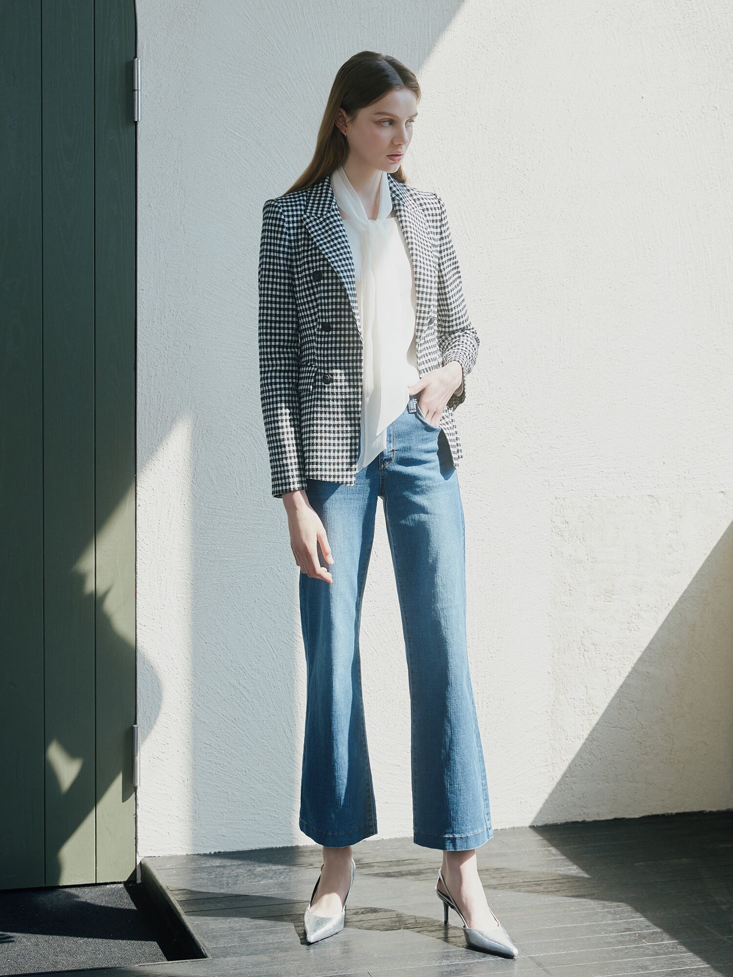 인밴딩 세미 부츠컷 데님 팬츠 (BLUE)