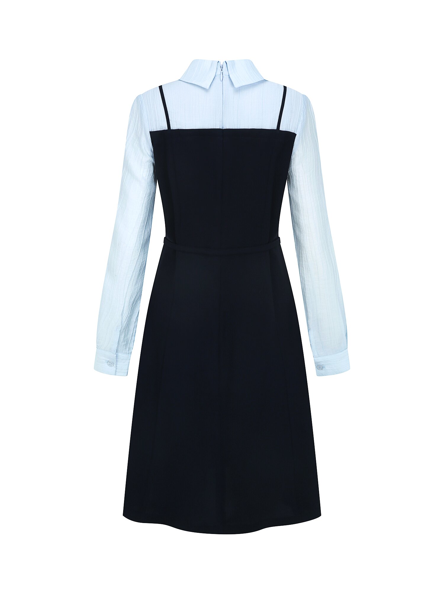 셔츠 배색 뷔스티에 플레어 원피스 (NAVY)