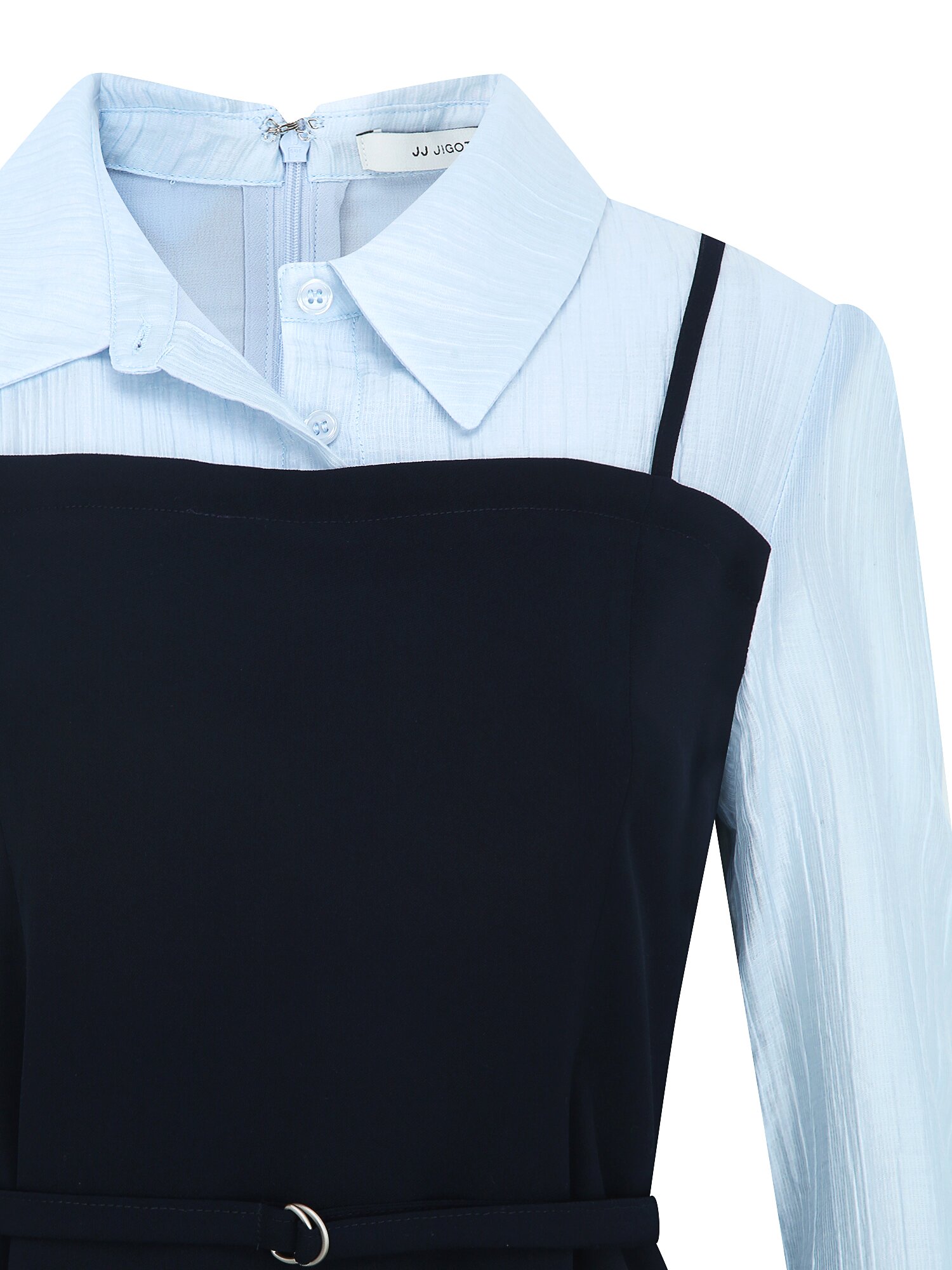 셔츠 배색 뷔스티에 플레어 원피스 (NAVY)