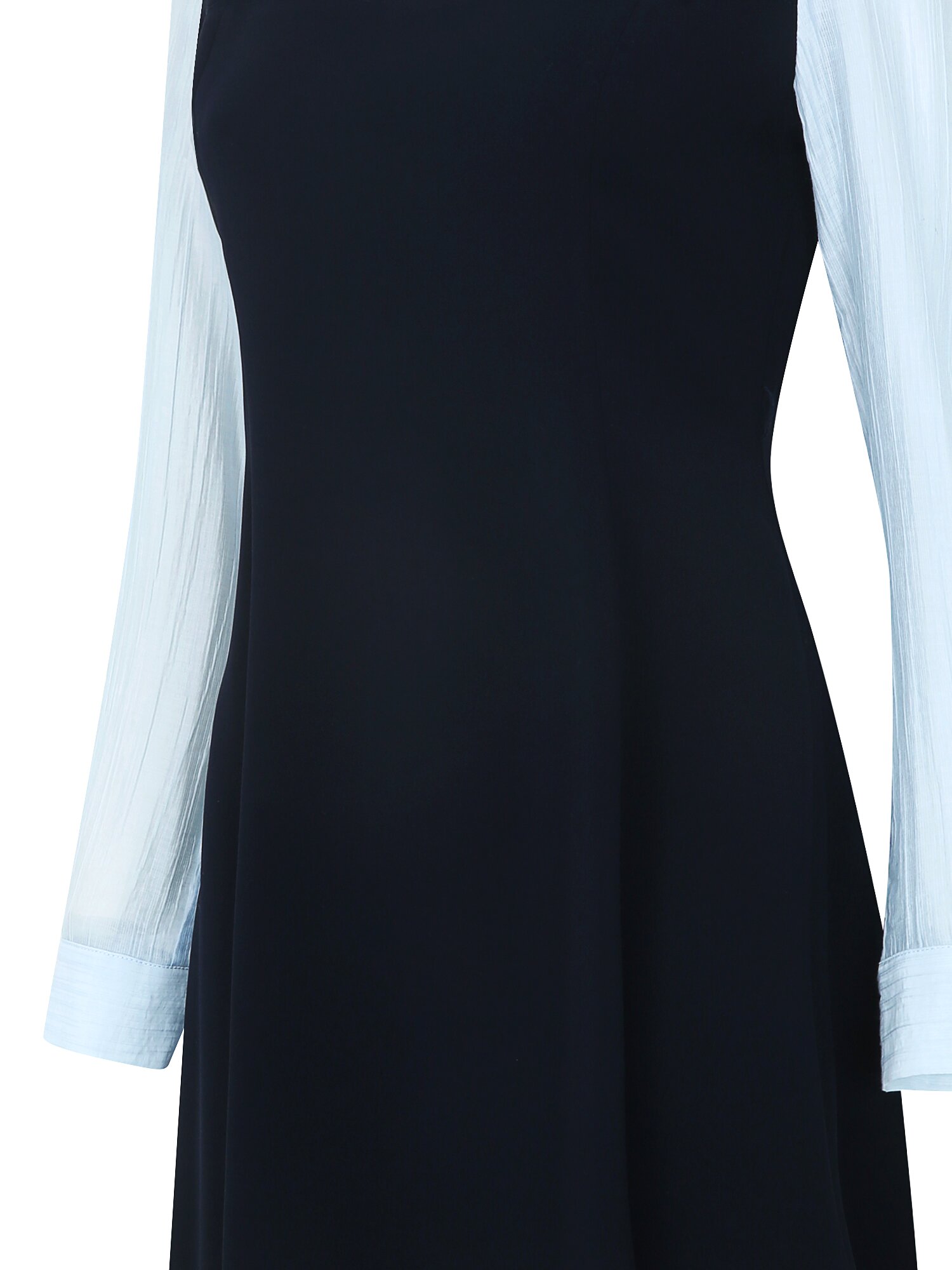 셔츠 배색 뷔스티에 플레어 원피스 (NAVY)