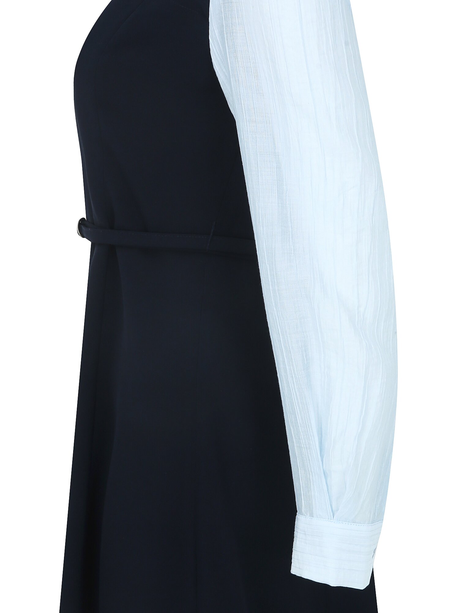 셔츠 배색 뷔스티에 플레어 원피스 (NAVY)