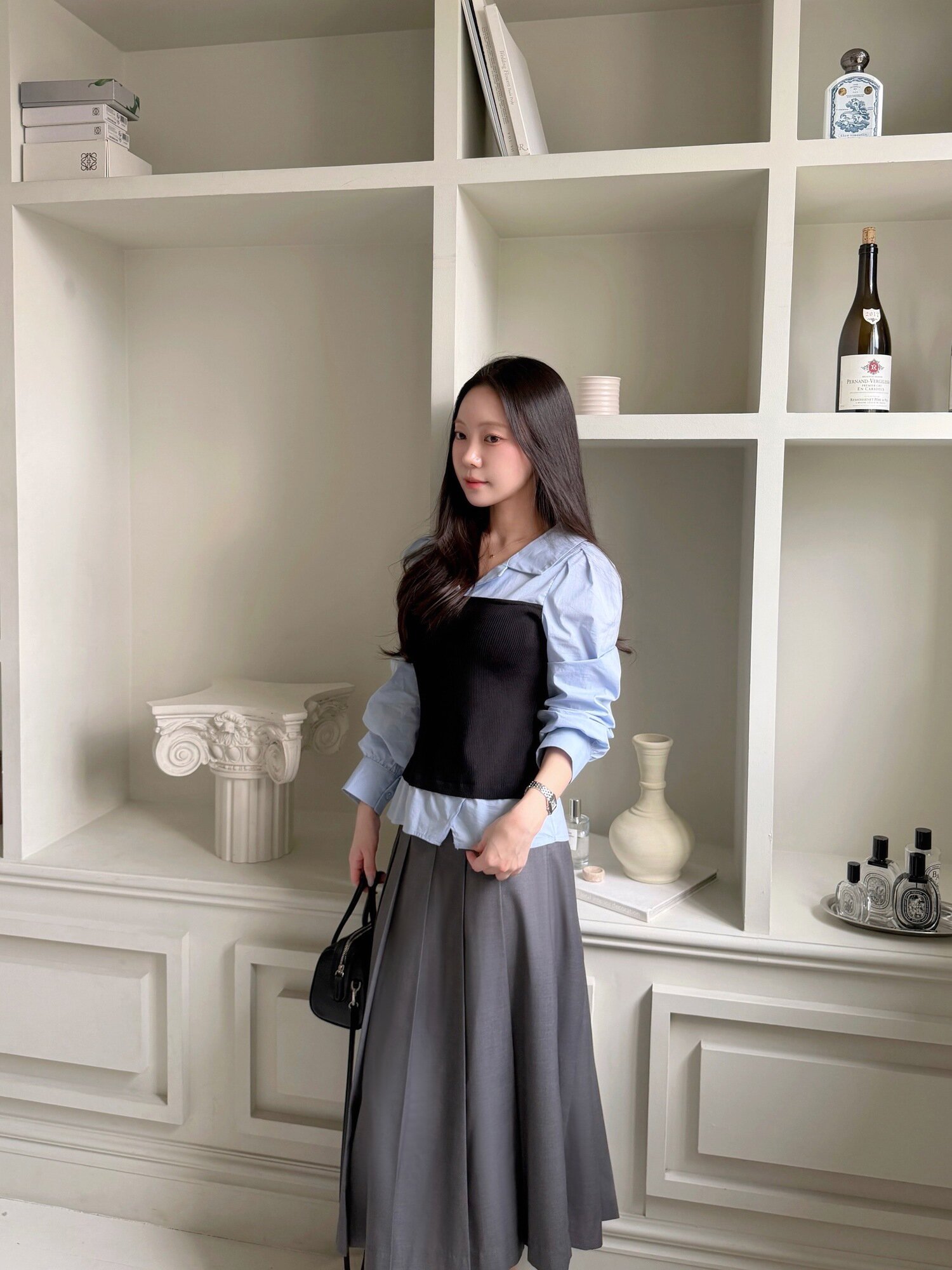 클래식 벨티드 플리츠 스커트 (GREY)