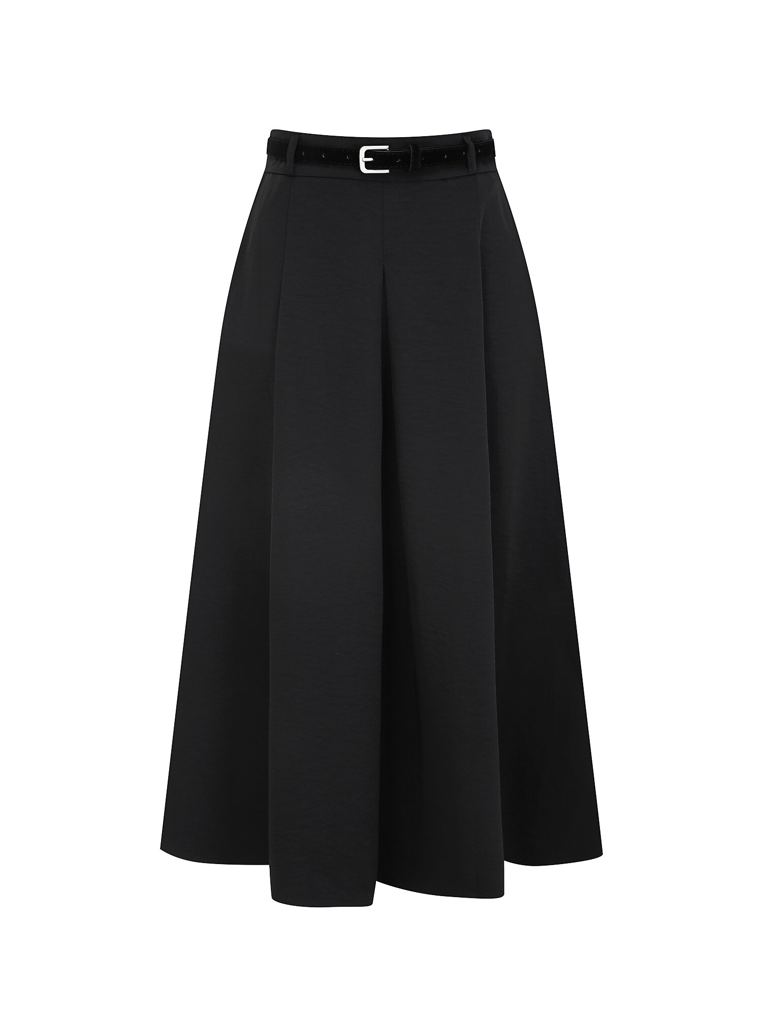 벨티드 백 밴딩 플레어 스커트 (BLACK)