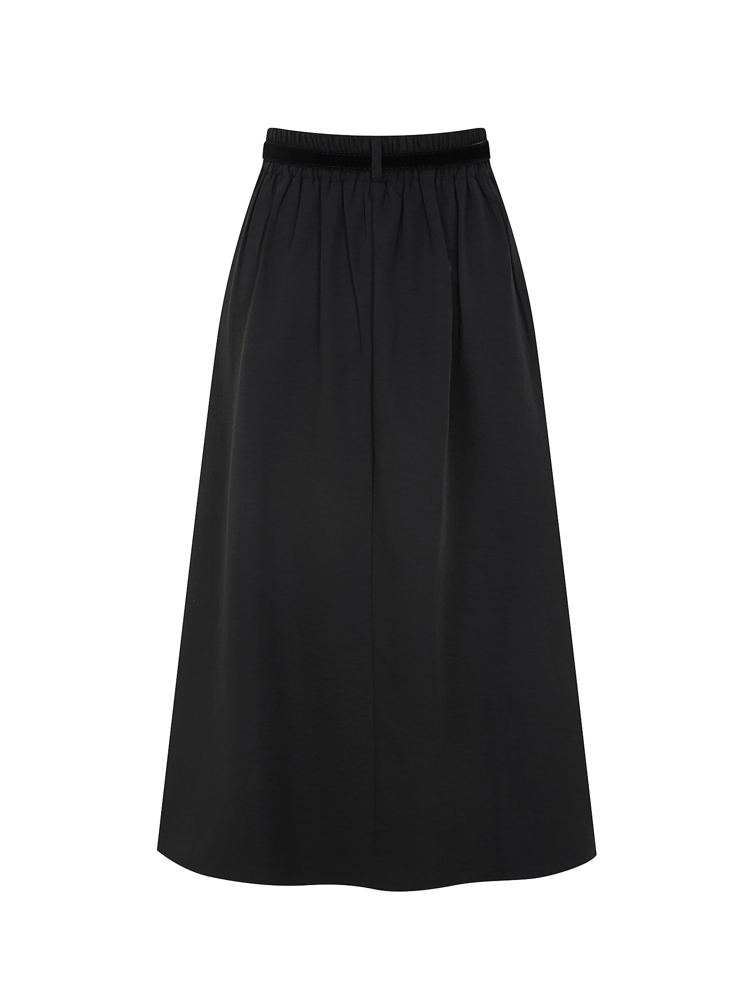 벨티드 백 밴딩 플레어 스커트 (BLACK)