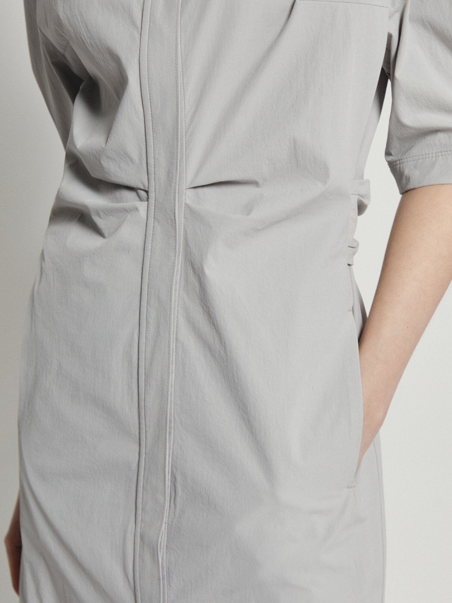 백 트위스트 H라인 셔츠 원피스 (LIGHT GREY)