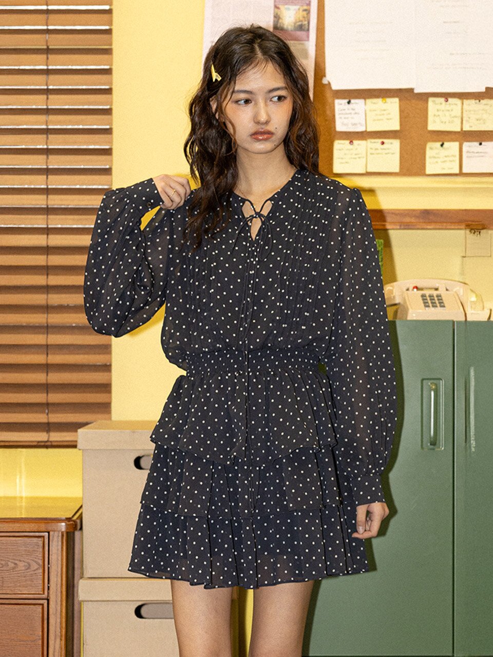 DD_Polka dot ruffle mini dress_NAVY