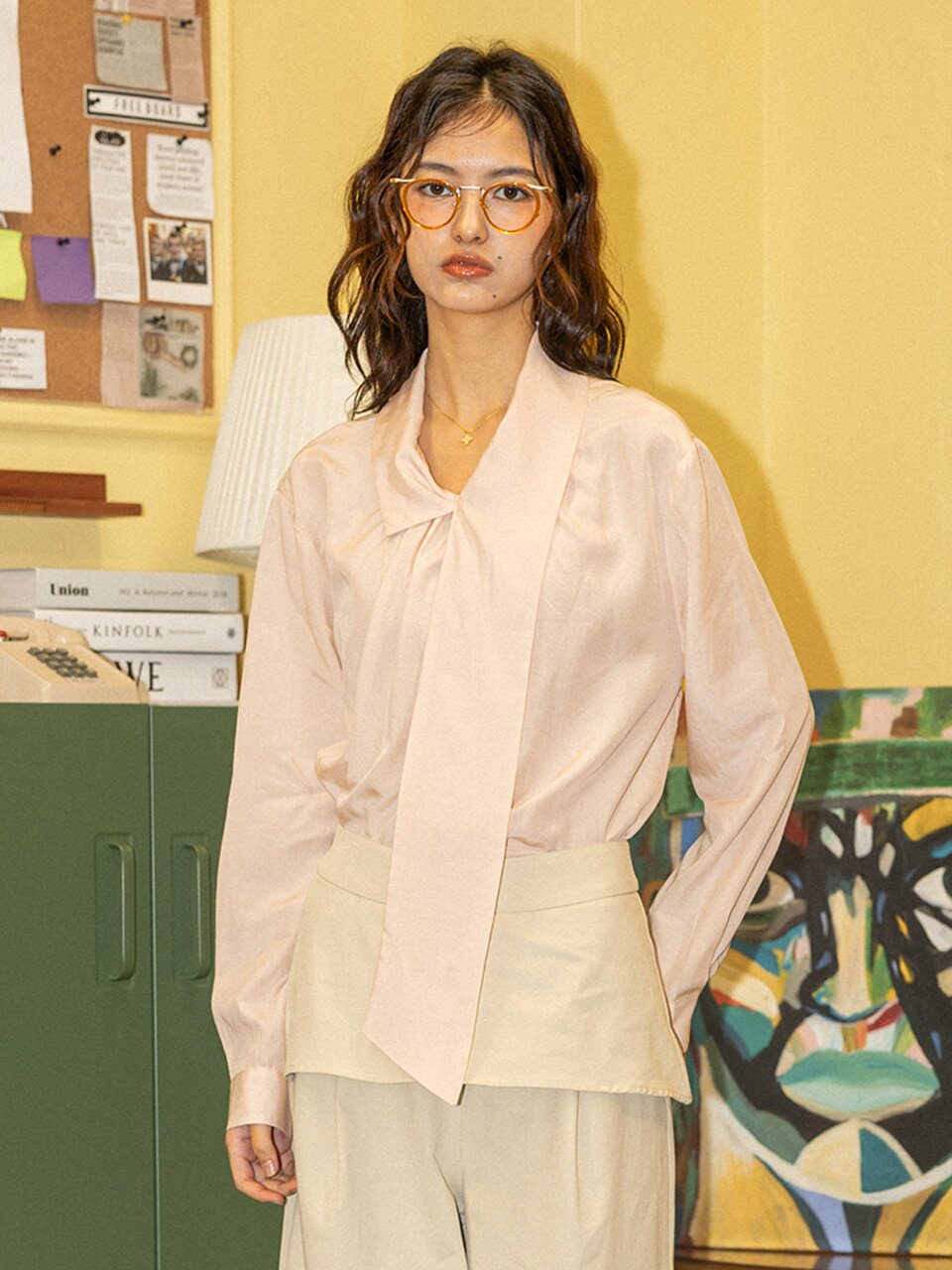 DD_Draped tie blouse_LIGHT PINK
