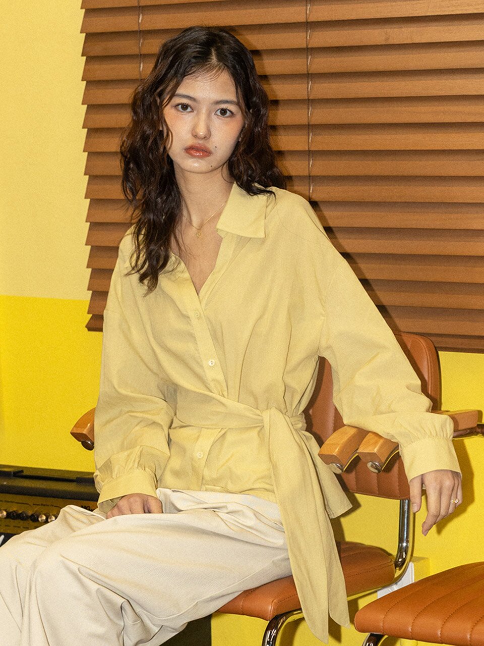 DD_Waist tie wrap shirt_YELLOW