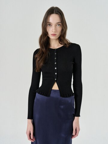 Frill Slim Ribbing Cardigan (2color)