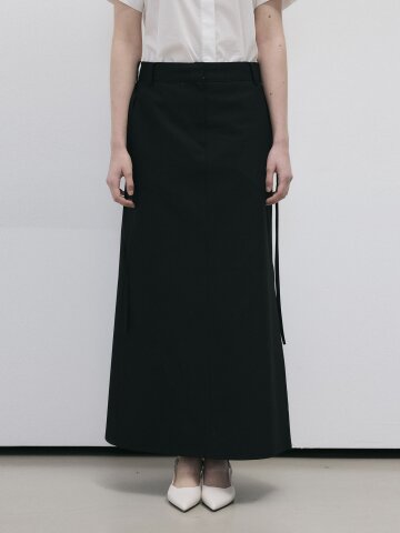 COTTON BLEND MAXI SKIRT - BLACK