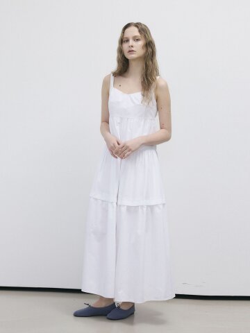 COTTON FLOUNCE SLEEVELESS MAXI DRESS - WHITE