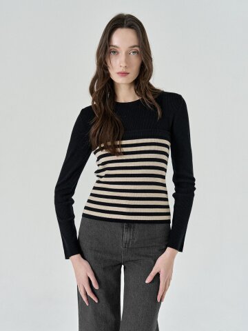 Merino Stripe Top (Black Beige)