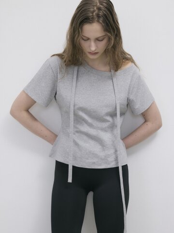 TIE STRAP ONE-SHOULDER T-SHIRT - GREY