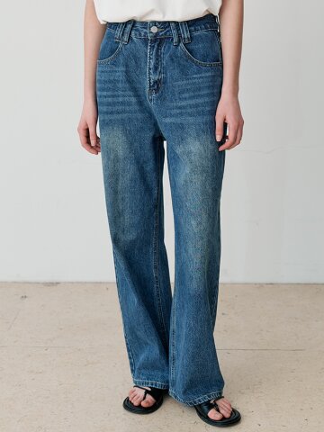 WASHED STRAIGHT DENIM PANTS (DBL)