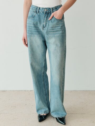 WASHED STRAIGHT DENIM PANTS (BL)