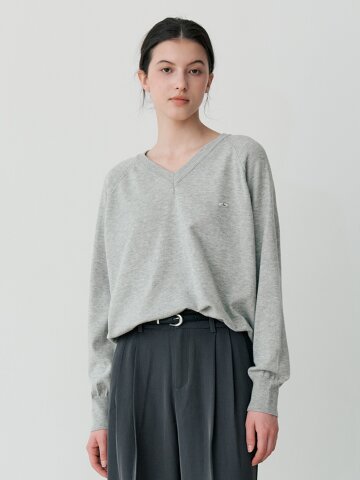 SOFT V-NECK KNIT PULLOVER (LGY)
