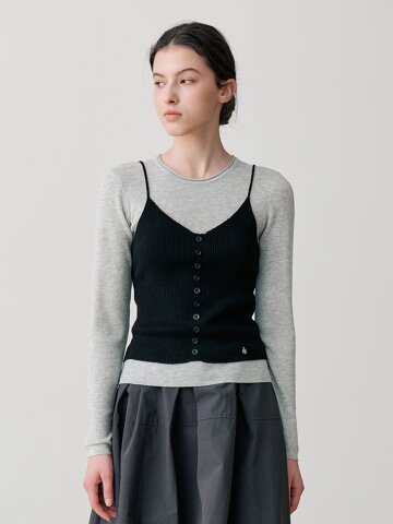 LAYERED KNIT SLEEVELESS TOP (GY)