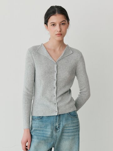 OPEN COLLAR KNIT TOP (LGY)